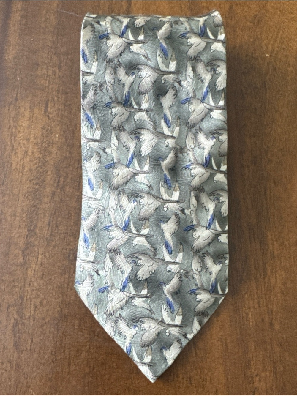 The Nature Conservancy Preservation Collection Macaw Tie 100% Silk Green Gray